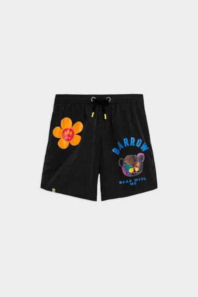 Barrow Unisex Bermuda Shorts in Poplin with Multicolor Print Μαύρο S4BWUABE060-110