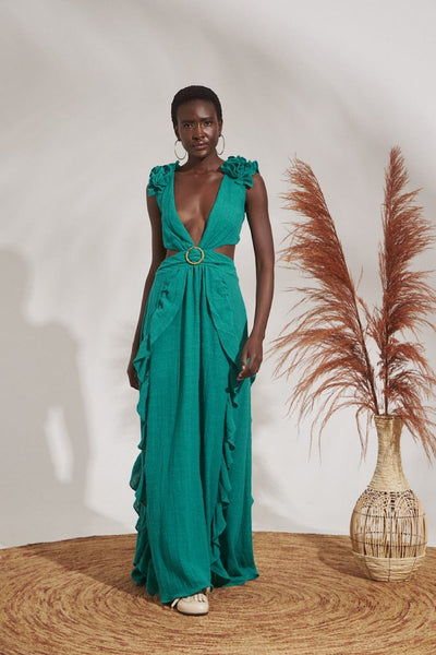 Christelle Nima Μακρύ Φόρεμα με Ανοίγματα Πράσινο 14.2043C