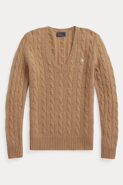 Polo Ralph Lauren Cable Wool-Cashmere V-Νeck Πουλόβερ Camel 211910422002